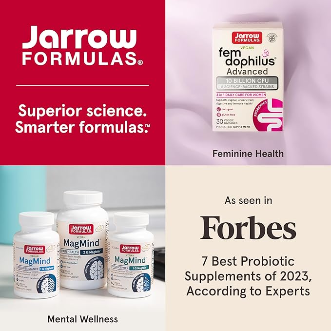 Jarrow Formulas Fem-Dophilus Probiotics 1 Billion CFU With 2 Science-Backed Strains, Dietary Supplement for Vaginal and Urinary Tract Support, 30 Veggie Capsules, Up to a 30 Day Supply, Shelf-Stable