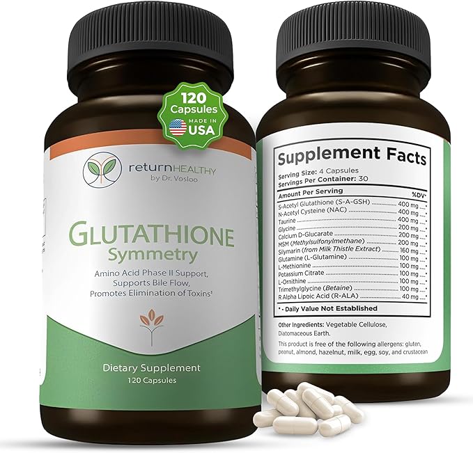 Glutathione Symmetry | S-Acetyl Glutathione Supplement | Antioxidants & Detoxification Supplement | Natural Cellular Support | All-Natural, Vegan, Non-GMO, 120 caps