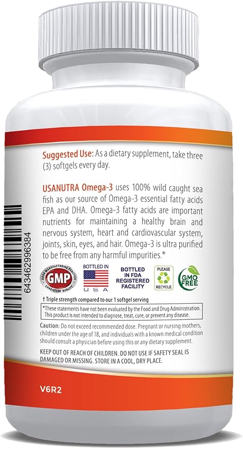 Omega 3 Fish Oil Supplement 3600mg with EPA and DHA for Women and Men Supports Joint, Brain and Heart Health 120 Softgels