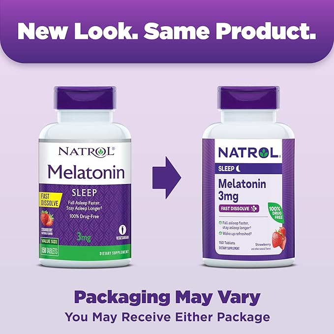 Natrol Melatonin 3mg, Strawberry-Flavored Dietary Supplement for Restful Sleep, 150 Fast-Dissolve Tablets, 150 Day Supply (Pack of 12)