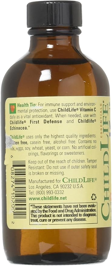 CHILDLIFE ESSENTIALS Liquid Vitamin C - Vitamin C Liquid for Kids, Toddlers, & Babies, Pure Vitamin C Supplement, Immune System Support, Natural Orange Flavor, 4 Fl Oz (Pack of 1)