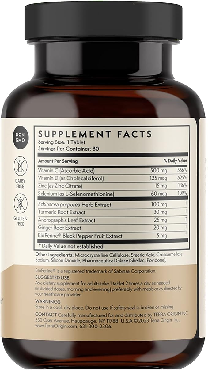 TERRA ORIGIN Immunity Boost Tablets | 9 in 1 Immune Support Supplement for Adults | with Antioxidant Vitamin C | 30 Count
