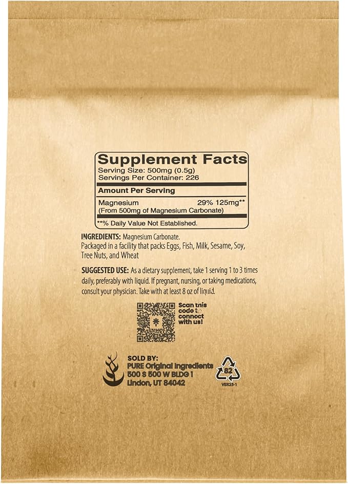 Pure Original Ingredients Magnesium Carbonate (4oz) Magnesium Supplement, Non-GMO, Multi-Purpose