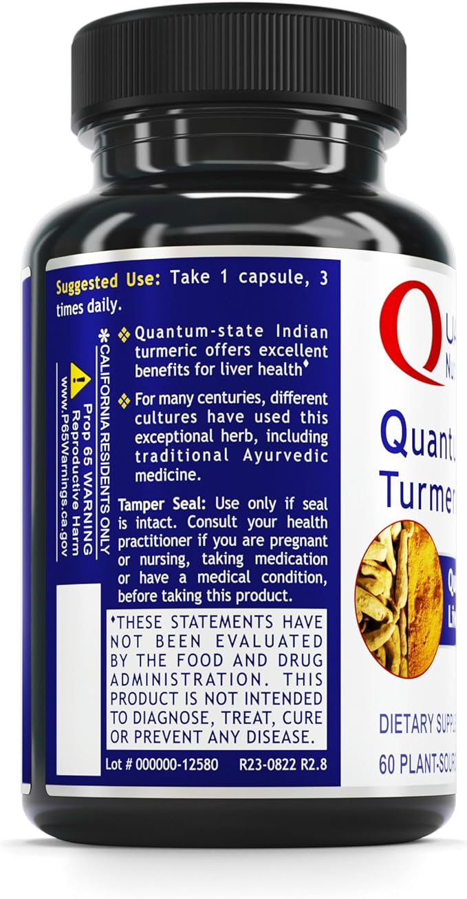 Quantum Nutrition Labs Turmeric - Turmeric Capsules, Turmeric Curcumin Supplement, Liver Support, 500 mg of Curcuma Per Capsule - 60 Vegetarian Capsules