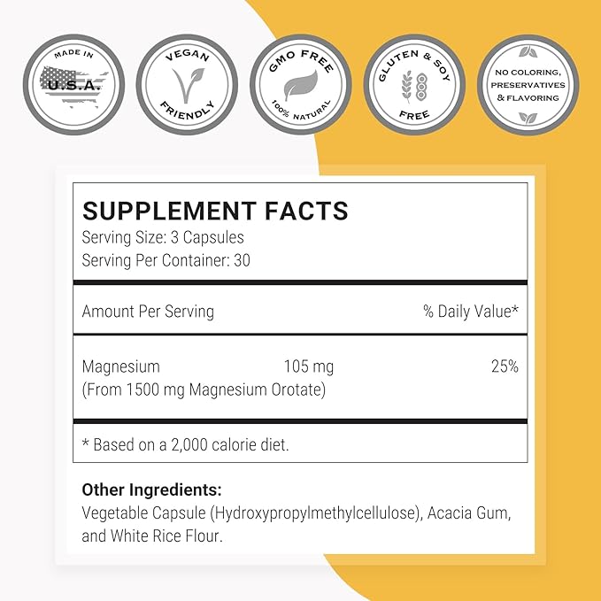 SuperSmart - Magnesium Orotate 1500mg per Day - High Absorption Magnesium Supplement | Non GMO & Gluten Free - 90 * 3 Vegetarian Capsules