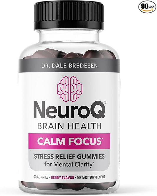 NeuroQ Calm Focus Gummies - Stress Relief Supplement - Supports Mental Function & Relaxation - Sensoril Ashwagandha, Magnesium, GABA, L-Theanine, Andean Cocoa & Kava Kava - 90 Gummies