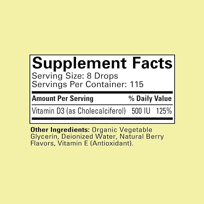 CHILDLIFE Essentials Vitamin D3 Drops for Kids, Children, & Toddlers - Liquid Vitamin D Drops, 500 IU per Drop, Immune & Bone Health Support, Natural Berry - 1 Fl Oz (Pack of 2)
