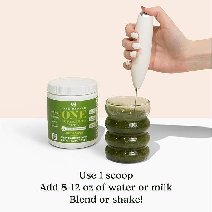 VitaHustle ONE Superfood Super Greens Powder with Prebiotics + Probiotics, Reduce Bloating, Detox, Gut Health, Spirulina, Chlorella, Digestive Enzymes (Berry Flavor, 25 Servings)
