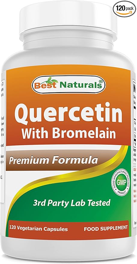 Best Naturals Quercetin with Bromelain Veggie Capsule - 800mg of Quercetin & 165 mg of Bromelain (2400 GDU/g), 120 Count