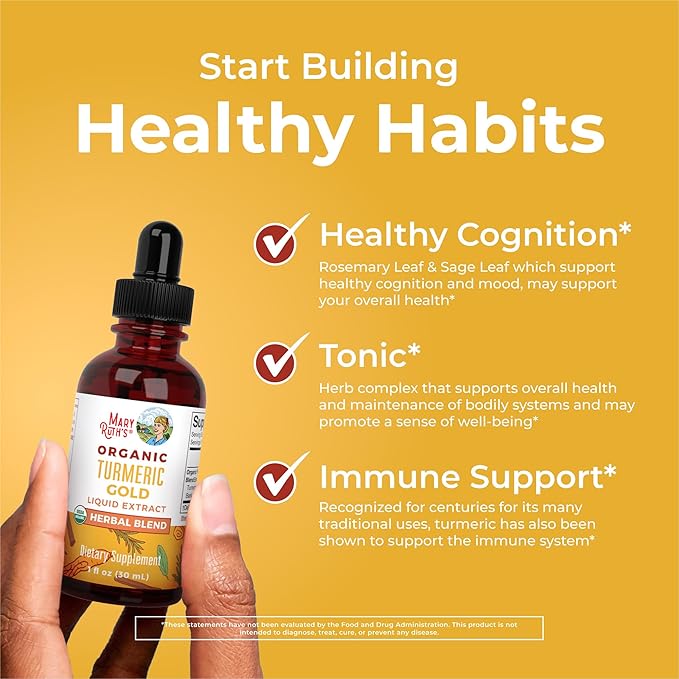 MaryRuth Organics USDA Turmeric Gold Liquid Drops | Herbal Blend | Turmeric Curcumin | Black Pepper | Cassia Cinnamon Bark | Ginger Root | Immune Support | Non-GMO Project Verified | Vegan | 1oz