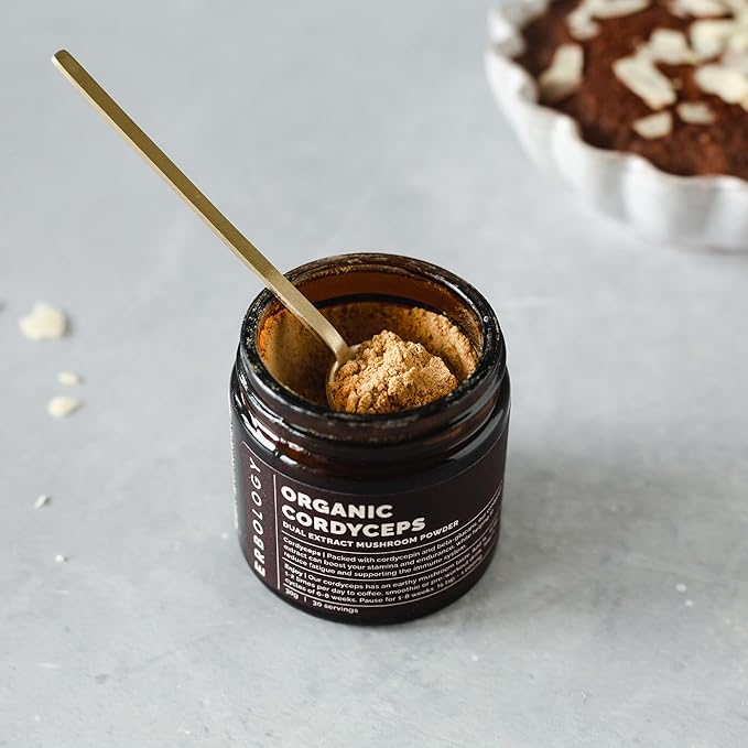 Erbology Organic Cordyceps Dual Extract Powder 30 Servings - 32% Beta-glucans and Cordycepin 7.1mg/g - Energy and Performance - Small Batch - Sustainably Grown in Europe - Vegan - No Added Fillers