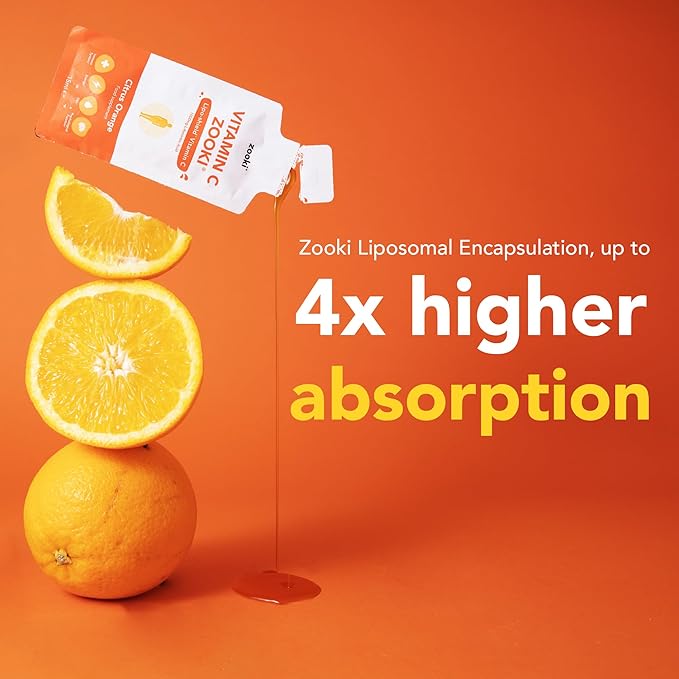 YourZooki Liposomal Vitamin C Zooki 1000mg Liquid Sachets - Alchohol Free, Vegan, Soy Free, Natural Ingredients - Immune System, Skin & Energy Support (Citrus Orange, 30 Count (Pack of 1))