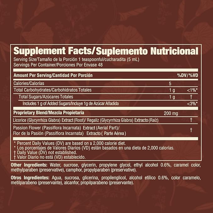 Herbal Supplement for Relaxation & Stress Relief, Supports Digestive & Respiratory Health, Enhances Sleep Quality with Licorice Root & Passion Flower, 8 Fl Oz, 2-Pack