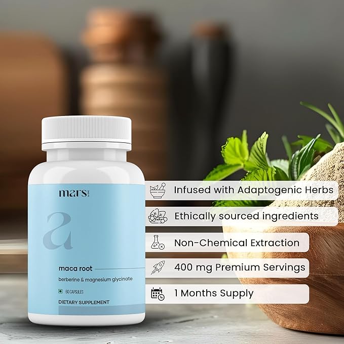 mars by GHC Maca Root Capsules with Ginseng, Magnesium & Berberine | Supports Vitality & Overall Well-Being | 60 Capsules Pack of 1