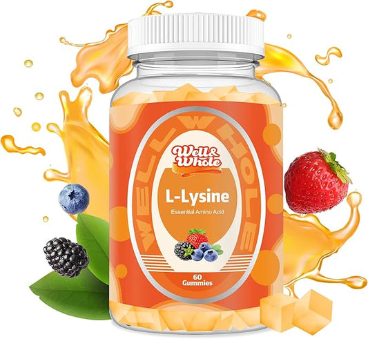 L-Lysine Gummies 1000mg - L-Lysine Supplements for Kids and Adults - Lip and Cold Sore* Support for Women - Chewable Lysine Gummies with Vitamin B12 - Vegan, Non GMO, Gluten-Free, 60 Counts