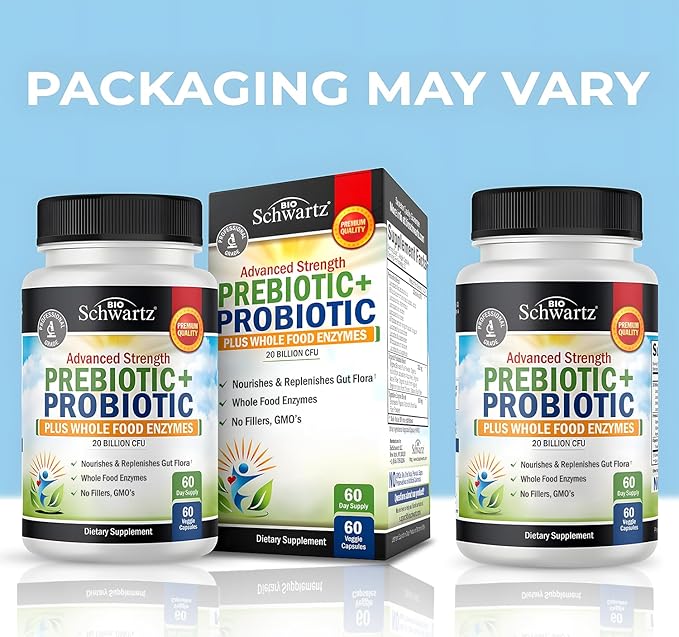 Prebiotics and Probiotic with Whole Food Enzymes for Adults Women & Men - Probiotics Lactobacillus Acidophilus - Digestive Health Capsules Shelf Stable Supplement - Non-GMO Gluten & Dairy Free -60ct