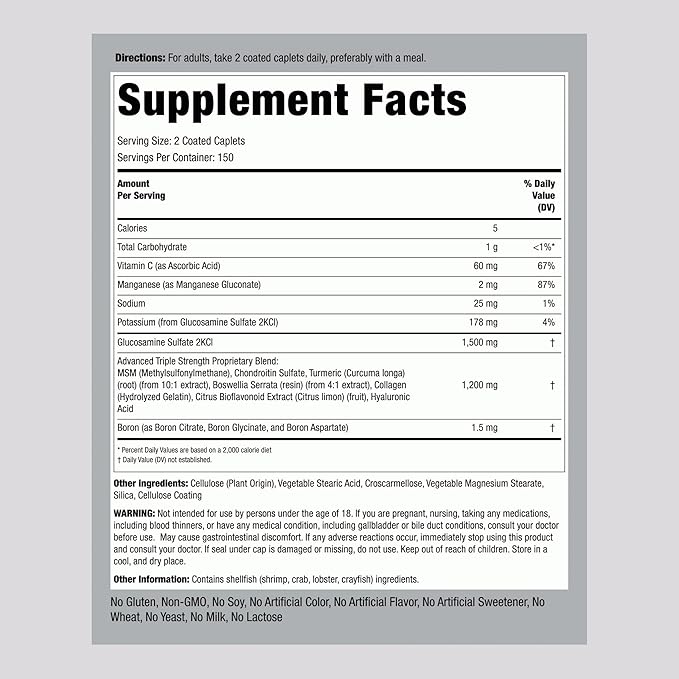 Piping Rock Glucosamine Chondroitin Turmeric MSM | 300 Caplets | Triple Strength | Advanced Supplement | Non-GMO & Gluten Free