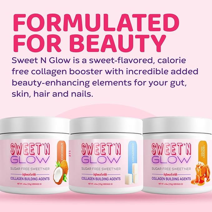 Project Ad Sweet' N Glow Zero Calorie Sugar Free Sweet'Ner with Collagen Building Agents (30 Servings, Coconut)
