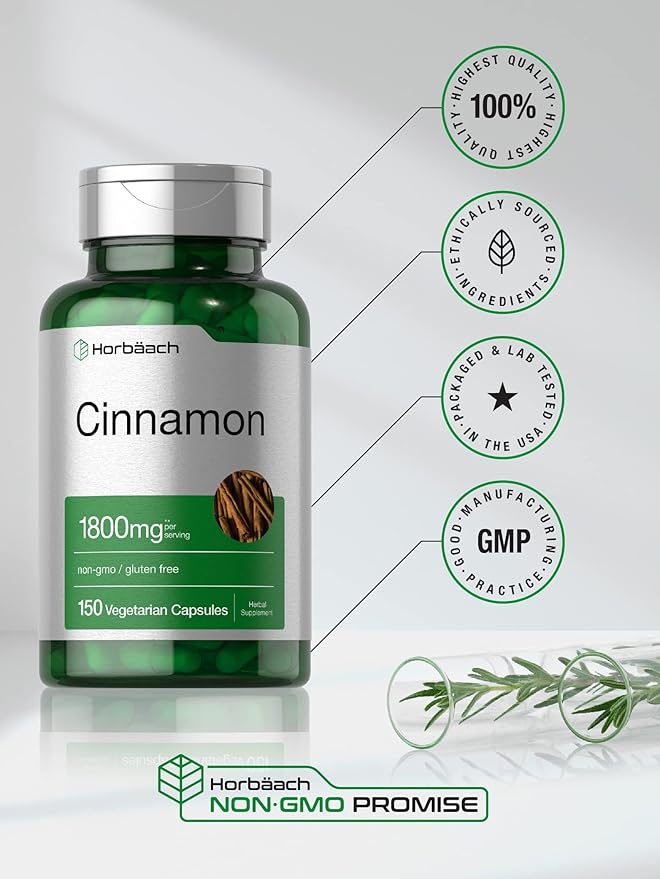 Horbaach Cinnamon Capsules 1800mg | 150 Count | Ceylon Cinnamon Supplement | Vegetarian, Non-GMO, Gluten Free