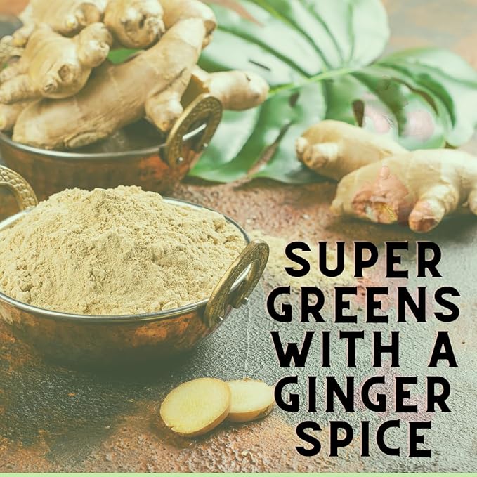 Let's Go Chia Ginger & Greens Alkalizing Blend, Organic Superfood Powder with Ginger, Spirulina, Chlorella and Super Greens, Gut Health, Ginger Powder, 25 Servings