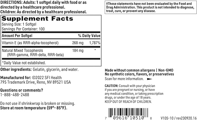 Klaire Labs Pure-E - Natural D-Alpha & Mixed Tocopherols High in Gamma Tocopherol (100 Softgels)