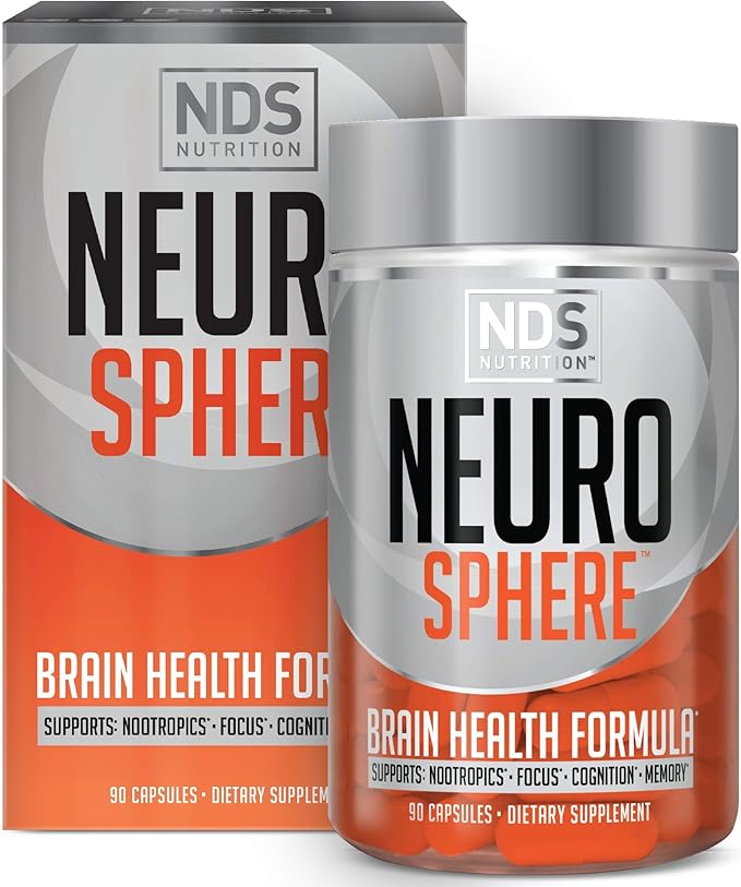 NDS Nutrition Neuro Sphere - Brain Health Formula - Nootropic, Increase Focus and Energy, Enhance Concentration, Antioxidant and Immunity Support - 90 Capsules
