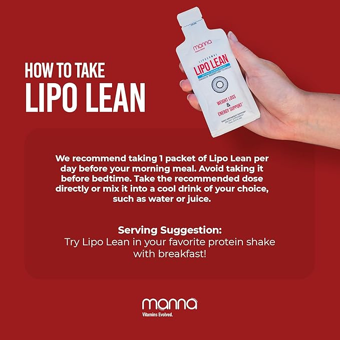 Manna Liposomal Lipo Lean – Thermogenic Fat Burner & Appetite Suppressant – Weight Loss Support for Women & Men – Liposomal Absorption CLA, Carnitine, Green Tea, 30 Single-Serve Packets