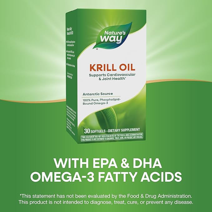 Nature's Way Krill Oil, Supports Cardiovascular and Joint Health*, 100% Pure Omega-3, 30 Softgels (Packaging May Vary)