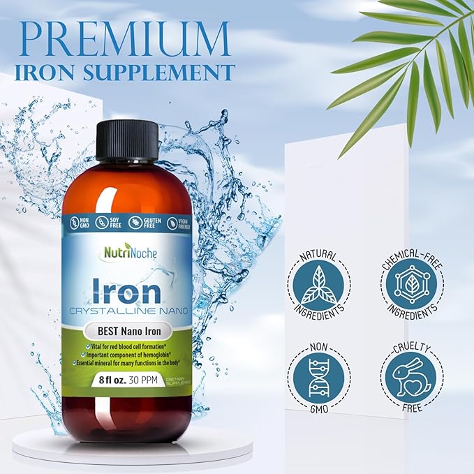 NutriNoche Liquid Iron Supplement - High Potency Sublingual Iron Drops - Vegan Iron - Flavorless - Crystalline Iron Supplement for Men, Women & Kids