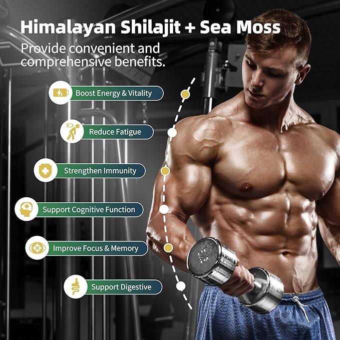 Shilajit for Men and Women, Sea Moss and Shilajit Bundle, All in 1 Supplements with Coenzyme Q10, Black Seed, Ashwagandha, Taurine, Burdock for Energy, Antioxidant & Immune Support, 120 Capsule