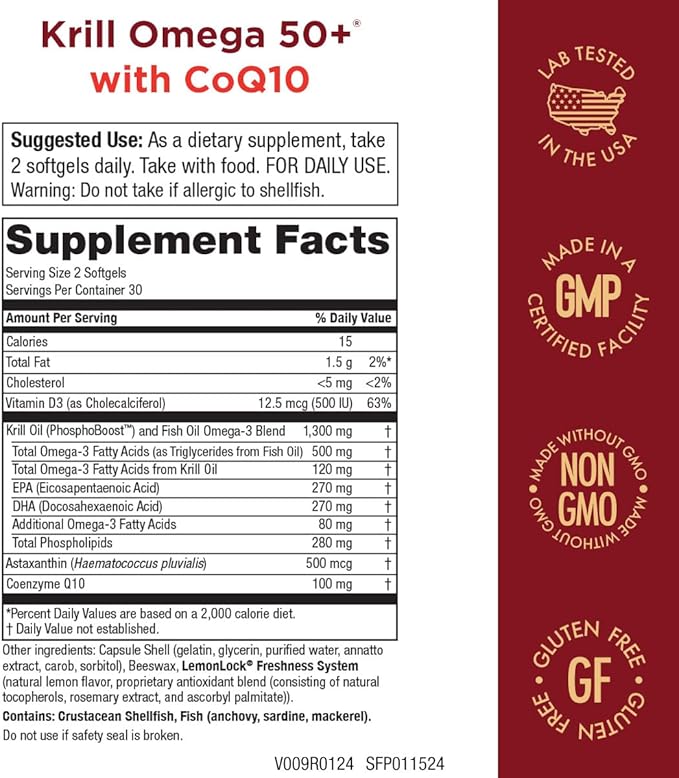 Purity Products - Krill Omega 50+ with CoQ10, 60 Dietary Supplement Softgels