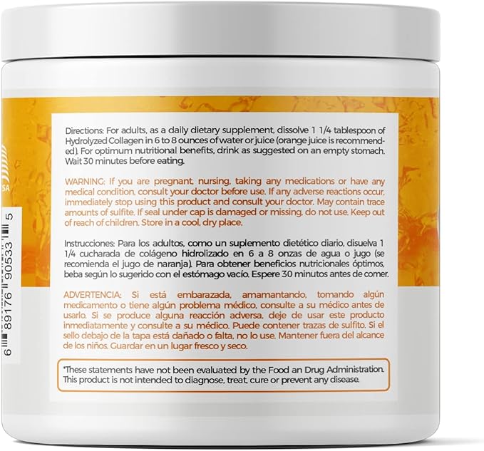 AV Orange Hydrolyzed Grass Fed Collagen with Vitamin C | Powder Supplement | Non-GMO Verified – 198gr