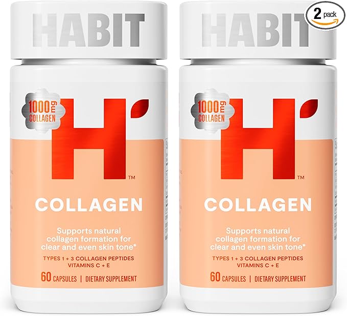 Habit Collagen Supplement 2 Pack (120 Capsules) - New Look, 2000mg Collagen Peptides, Vitamin C & Vitamin E, Skin Health, Antioxidants, Non-GMO, Gluten Free