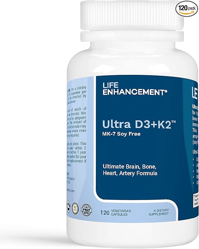 Vitamin D3 K2-2000 IU D3 with MK-7 (Soy-Free) - Bone Strength and Immune Support - 120 Vegetarian Capsules (D3+K2 Ultra)