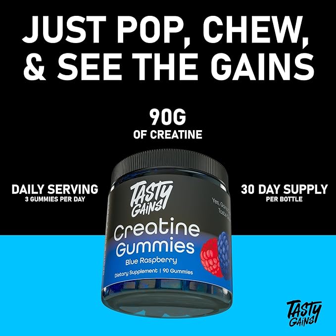 Creatine Infused Gummies, 90g of Creatine, Non-GMO, Vegan - Build Muscle & Boost Strength for Men & Women (1g Creatine Monohydrate Per Gummy) Made in USA