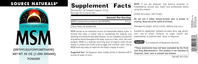 Source Naturals MSM (Methylsulfonylmethane) Net WT. 35 Ounce (1,000 Grams) - Powder