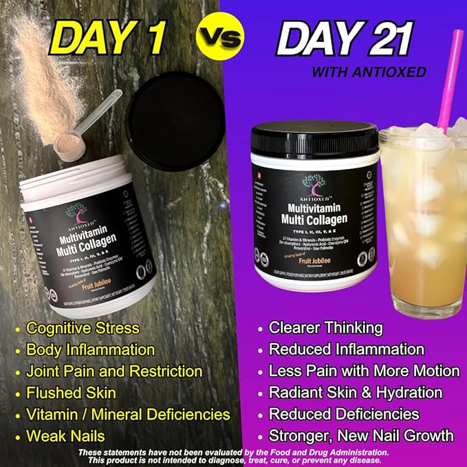 Multi Collagen Multivitamin for Women+Men, Keto, Skin, Joint, Cognitive, Heart, Sensual, & Immune Health, Hydrolyzed Peptides, Antioxidants, Probiotics, No Sugar, 30 Fruit Powder Servings