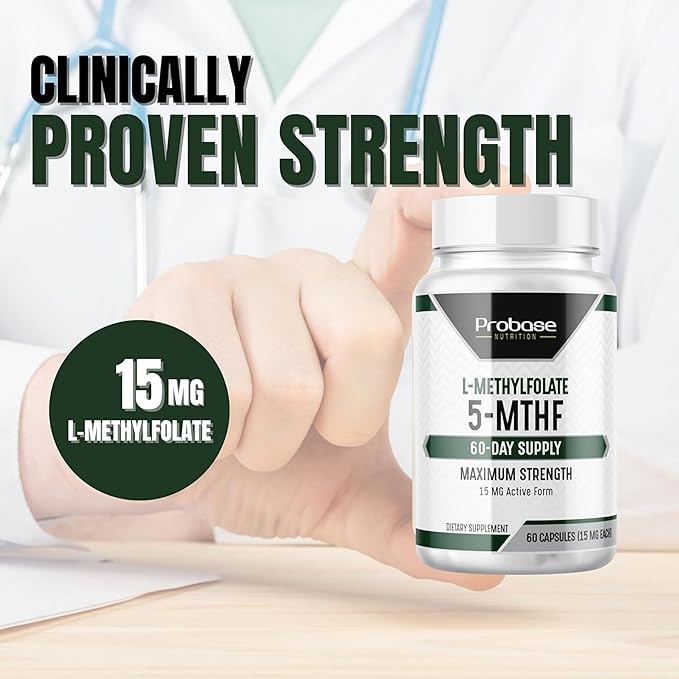 Professional Strength L-Methyl Folate 15mg - Active 5-MTHF Form - Supports Mood, Methylation, Cognition - Bioavailable Vitamin B9 (60 Capsules) - Vegan, Non-GMO, Gluten-Free