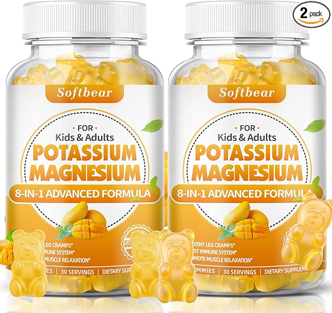 softbear Potassium Magnesium Gummies for Women, Calcium Magnesium Potassium Supplements with Vitamins Sugar-Free Potassium Citrate Gummies Support Muscle Health, Mango Flavor 120 Count
