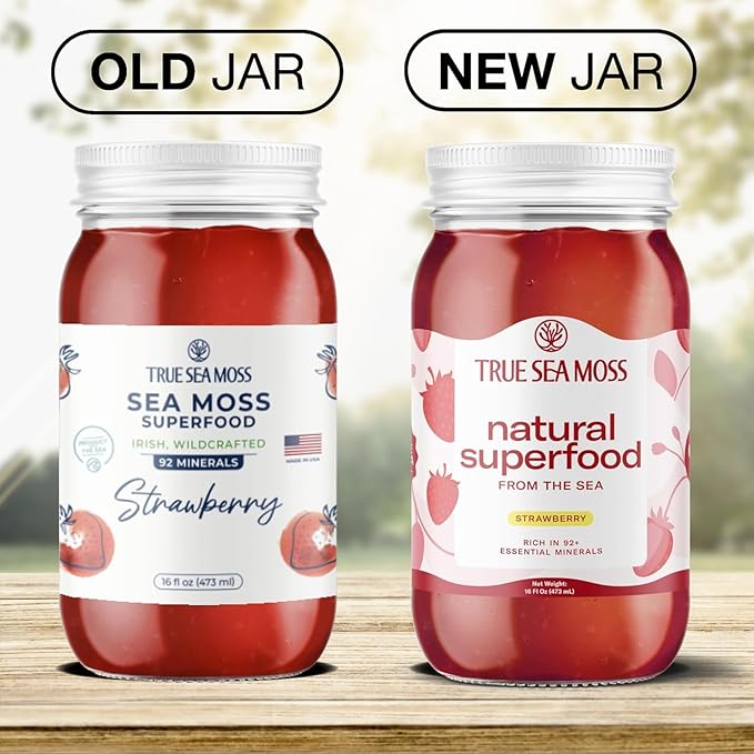 TrueSeaMoss Wildcrafted Irish Sea Moss Gel - Made with Dried Seaweed & Fresh Sea Vegetables, Seamoss - Made in USA (Strawberry, Pack of 2)