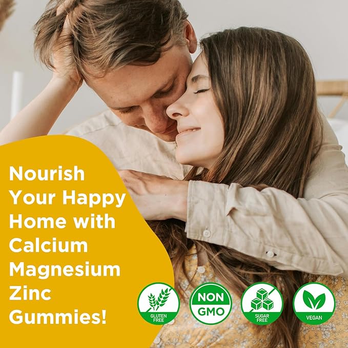 Calcium Magnesium Zinc Gummies with Vitamin D3, Sugar Free Calcium Gummies for Women Men, High Potency Magnesium Gummies for Bone & Muscle & Immune Health, Pineapple Flavor - 120 Count