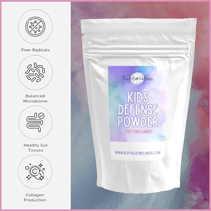 Kids Defense Powder | Orthomolecular Dose of 1000 mg Vitamin C and 250 mg B3 | Pure, Corn Free, & GMO-Free | Cotton Candy Flavor | 60 Servings
