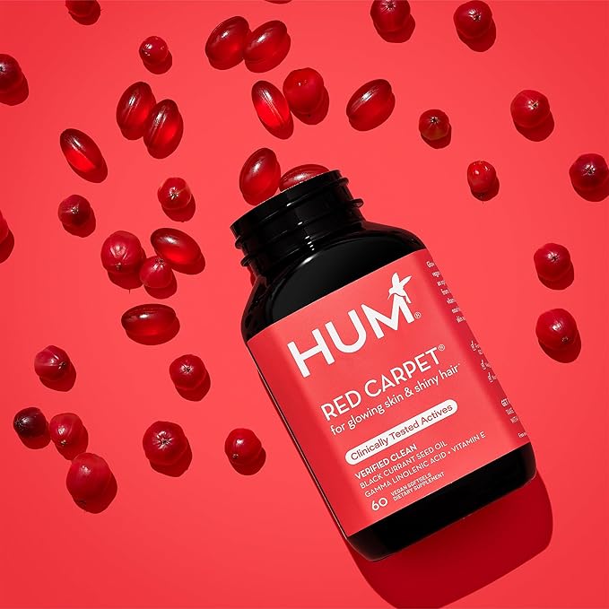 HUM Red Carpet - Skin & Hair Supplement - Black Currant Seed Oil for Glowing Skin & Strong Thicker Hair with Vitamin E & Omegas 3/6 - Hair Growth Vitamins for Women (60-Count)