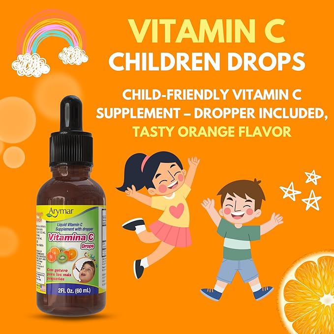 ARYMAR Vitamin C Drops for Children, Immune Support, Antioxidant, Orange Flavor (2 Fl Oz/Pack of 1)