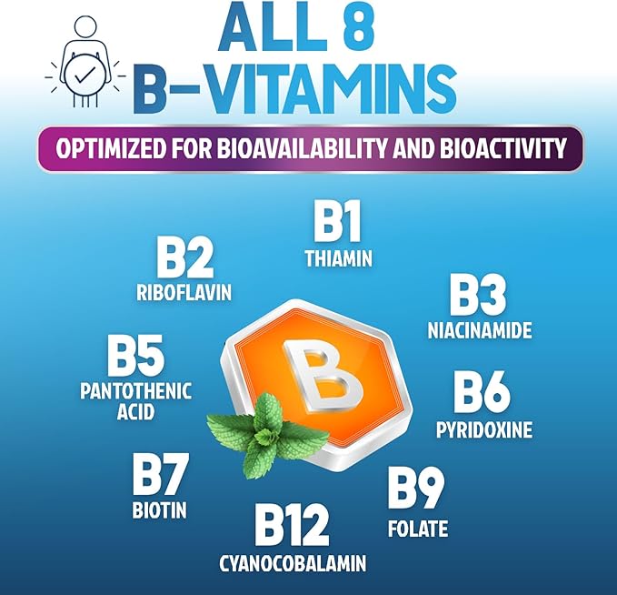 Vitamin B Complex Capsules with Vitamins B6 B12 B100 C Biotin Folate & Folic Acid - Supplement for Heart, Brain, & Nerve Support - Super Complete B-Complex for Immune & Energy Support - 60 Capsules