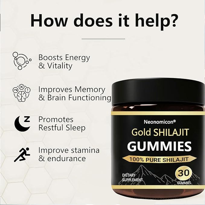 Shilajit Gummies for Men, Pure Himalayan Shilajit, 85+ Trace Minerals & Fulvic Acid, No Added Sugar Non-GMO, Energy Boost & Immune Support, 30 Gummies