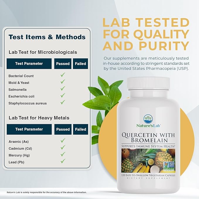 Nature's Lab Quercetin Bromelain - Non GMO, Gluten Free - 120 Capsules