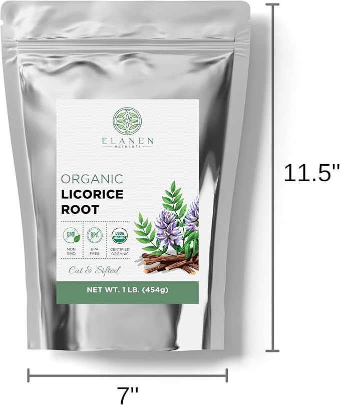 Organic Licorice Root 1 lb. (16 oz.), USDA Certified Organic Licorice Root Tea, Licourice Bulk Chopped, Liquorice, Raiz de Regaliz Licrice, Glycyrrhiza glabra, Cut & Sifted