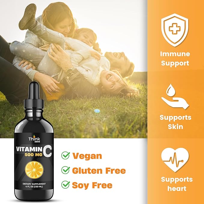 Liquid Vitamin C - High Dose - Vitamin C Drops - for Adults and Kids - 500 mg - Liquid VIT C - Non GMO - Vitamin C Liquid Supplement (4 fl oz 120 ml)