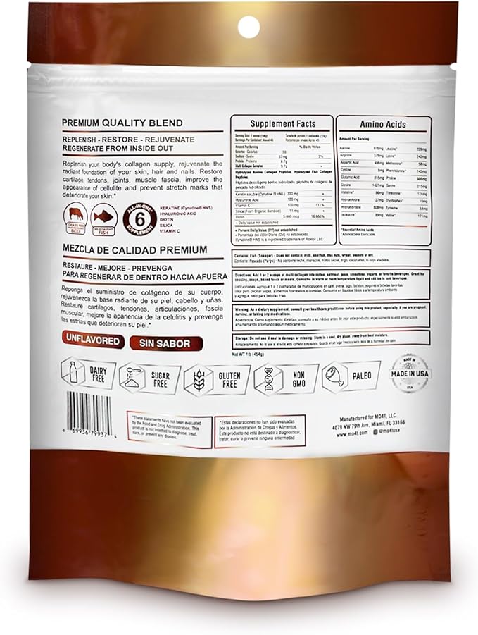 Multi Collagen Booster Powder – Extra Strength Collagen Supplement with Added Keratin, Biotin, Hyaluronic Acid, Vitamin C & Silica – Extra Nutrients for Hair, Nails,& Skin -1 Pound